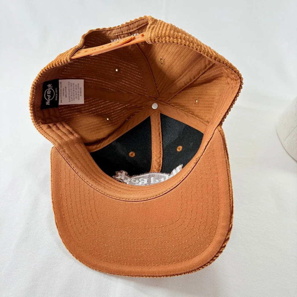 Hard Rock Cafe Miami Brown Corduroy Snapback Flat Bill Baseball Hat Cap